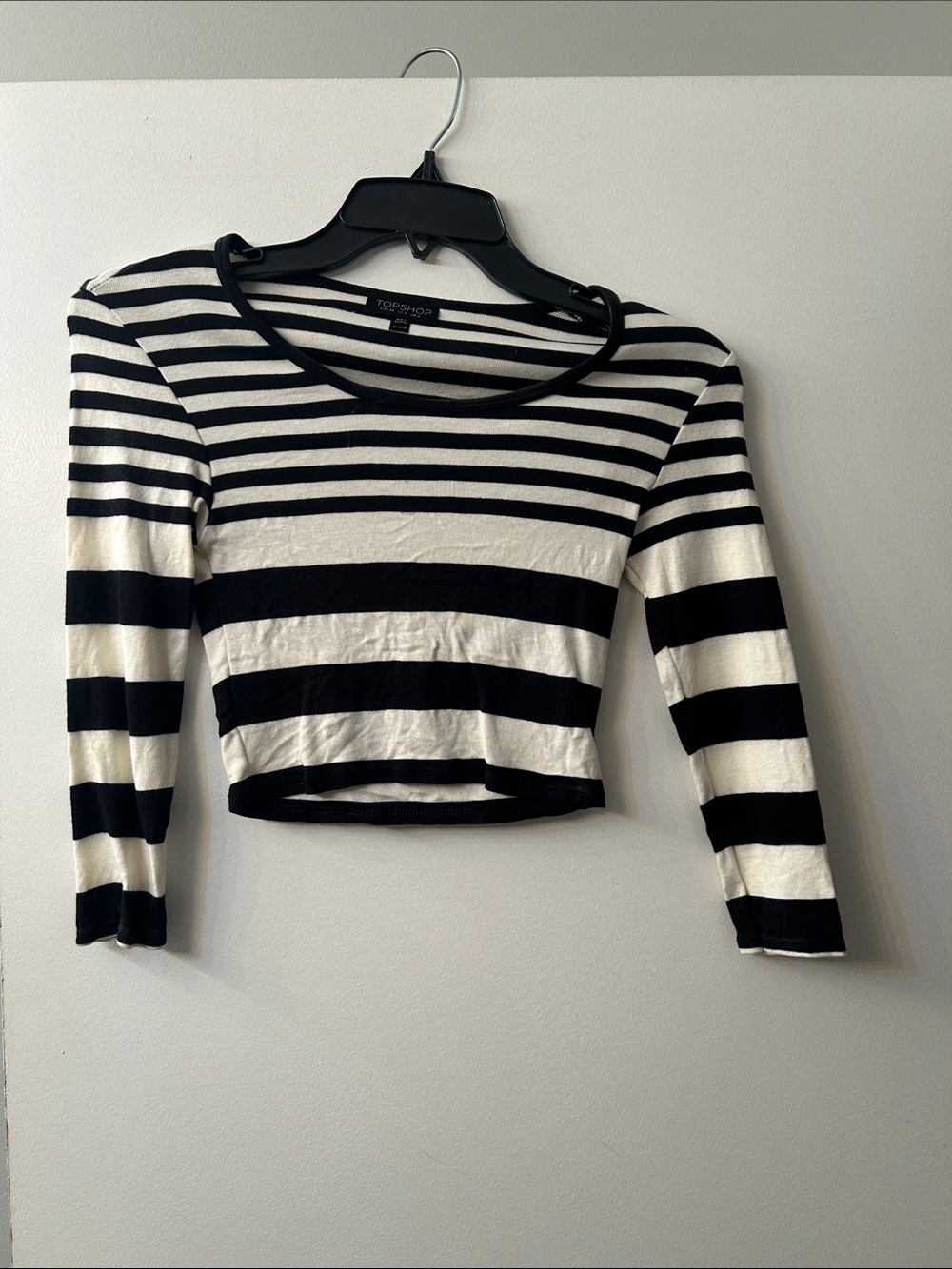 Topshop Black and White Striped Cropped Boatneck Top